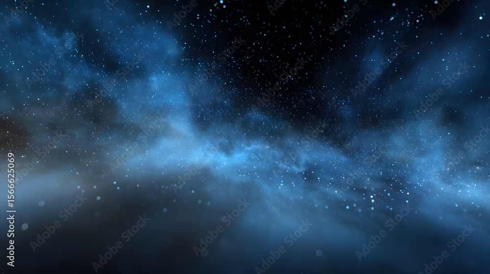 Fototapeta premium Cosmic abstract background galactic dust cloud starry particle glowing energy field captured high resolution human eye perspective custom cosmic black blue backdrop ideal sci fi astronomy NFT art
