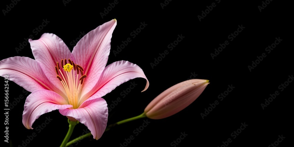 Naklejka premium Isolated Pink Lily on Black for Design Inspiration