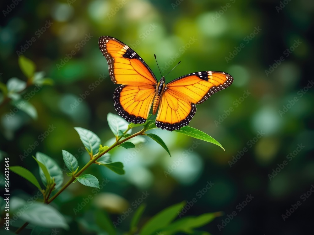 Fototapeta premium Nature's Beauty: Orange Butterfly in Green Garden