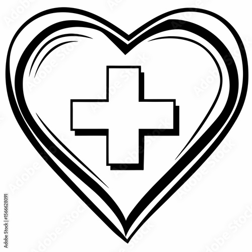 Heart symbol with medical cross in simple illustration style  