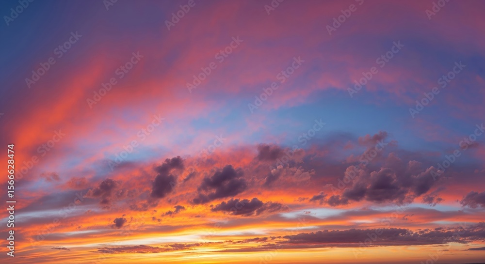 Fototapeta premium Vibrant Sunset Hues Painting the Evening Sky with Dramatic Clouds