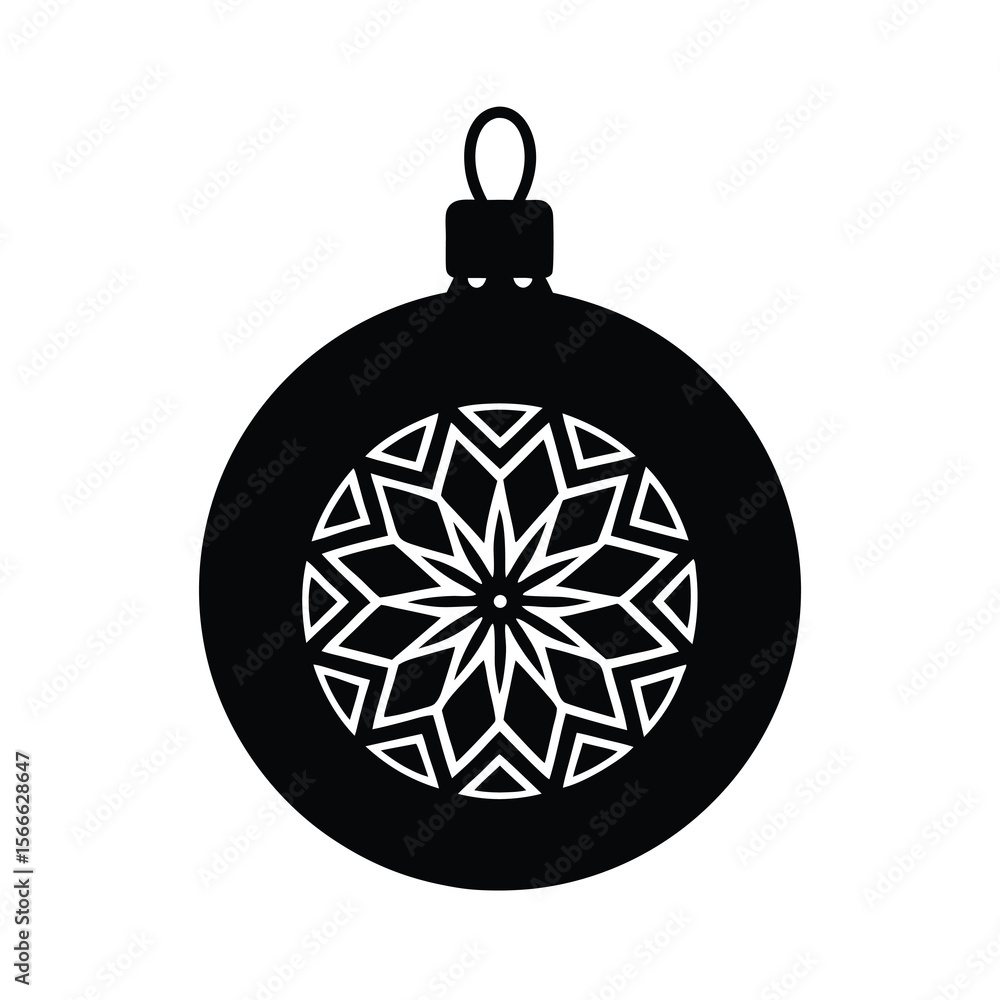 Fototapeta premium Black and White Christmas Ornament with Geometric Snowflake Design