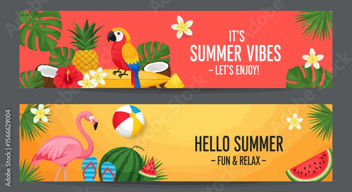Two Summer Banner Designs with Tropical Theme