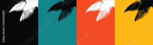Palm fronds on vibrant color blocks black white