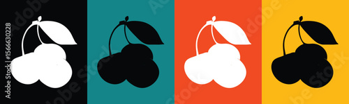 White and black cherries on colorful backgrounds fruit