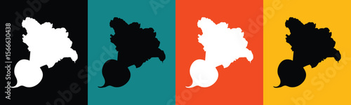 White and black radish silhouettes on colorful backgrounds teal