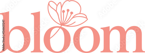 The image shows the word "bloom" in a reddish-pink color, with a stylized flower above the two "o"s.
