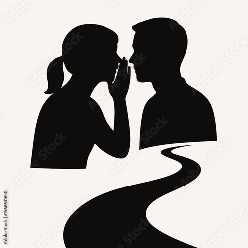 very simple flat and single minimalist Whispering Path Silhouettes in black on a white background