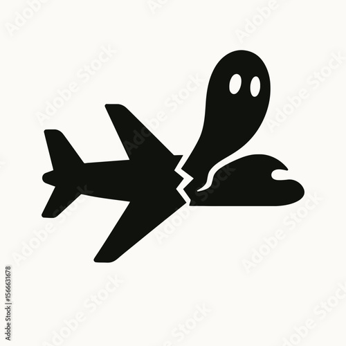 very simple flat and single minimalist Cracked Plane Spirit Silhouettes in black on a white background