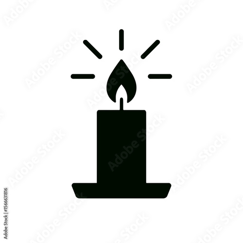 very simple flat and single minimalist Gleaming Candle Silhouettes in black on a white background