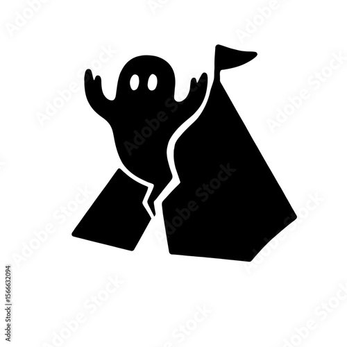 very simple flat and single minimalist Cracked Tent Spirit Silhouettes in black on a white background