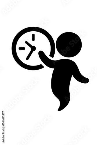 very simple flat and single minimalist Floating Clock Spirit Silhouettes in black on a white background