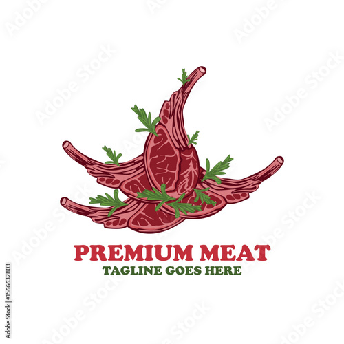 Premium Meat Logo Design Delicious Lamb Chops Illustration