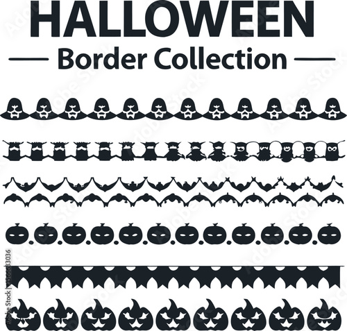 happy Halloween text and banner design and elements design  or ribbon set vector and illustration