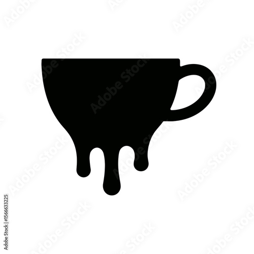 very simple flat and single minimalist Melting Cup Silhouettes in black on a white background