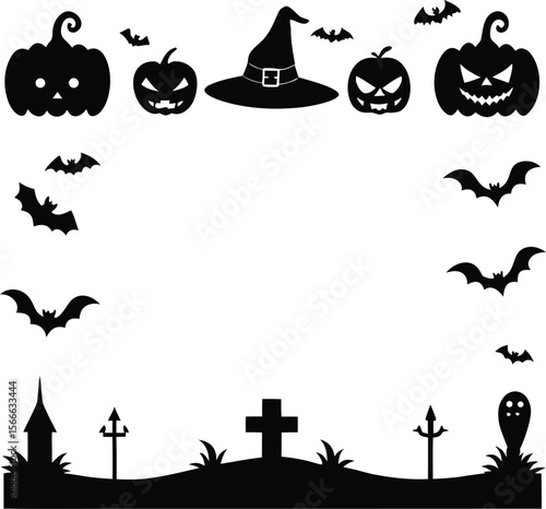 happy Halloween text and banner design and elements design  or ribbon set vector and illustration