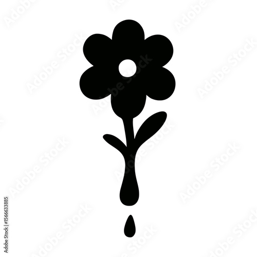 very simple flat and single minimalist Melting Flower Silhouettes in black on a white background