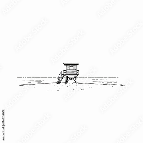 Lifeguard tower on the beach in minimal black and white style  