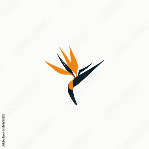 Abstract bird of paradise flower logo in orange and black colors  