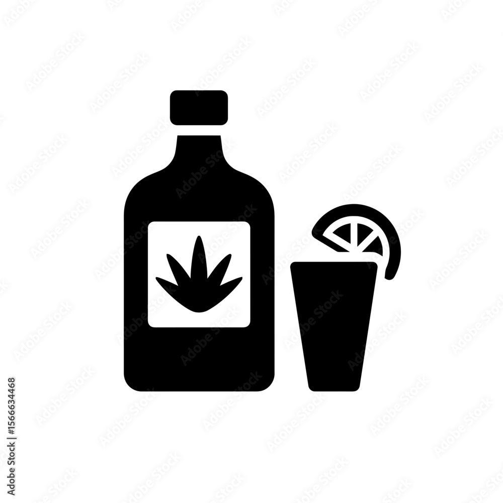 very simple flat and single minimalist Tequila Silhouettes in black on a white background very simple flat and single minimalist Tequila Silhouettes in black on a white background