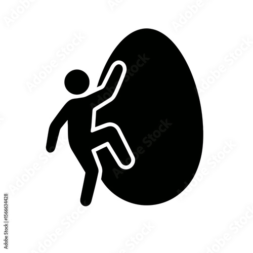 very simple flat and single minimalist Climbing Egg Silhouettes in black on a white background