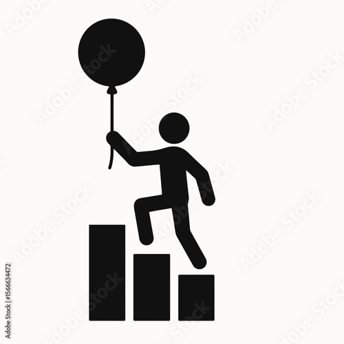 very simple flat and single minimalist Climbing Balloon Step Silhouettes in black on a white background