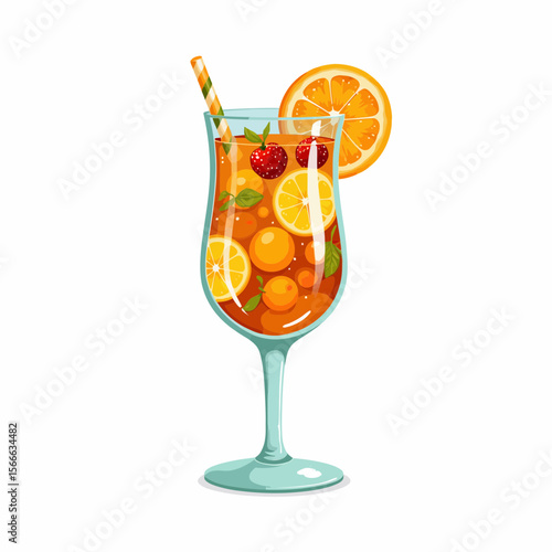 Refreshing fruit cocktail in a glass with orange and berries  