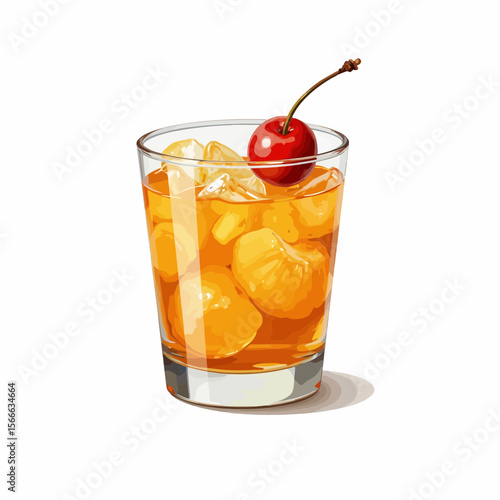 Fresh cocktail with ice and cherry in a clear glass  