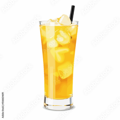 Refreshing iced tea in a tall glass with ice cubes and a straw  
