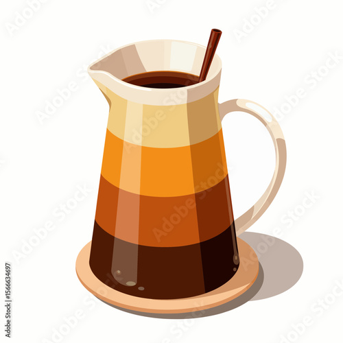 Coffee pot with layered drink and wooden stirring stick  