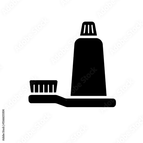very simple flat and single minimalist Toothbrush & Paste Silhouettes in black on a white background