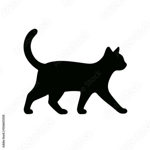 very simple flat and single minimalist Wandering Cat Silhouettes in black on a white background