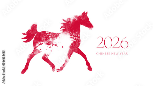 Watercolor horse silhouette, the symbol of the New Year 2026. Ready made design. Asian Chinese calendar. Vector hand drawn illustration on white background