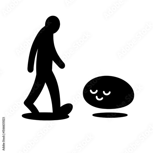 very simple flat and single minimalist Resting Pebble Spirit Silhouettes in black on a white background