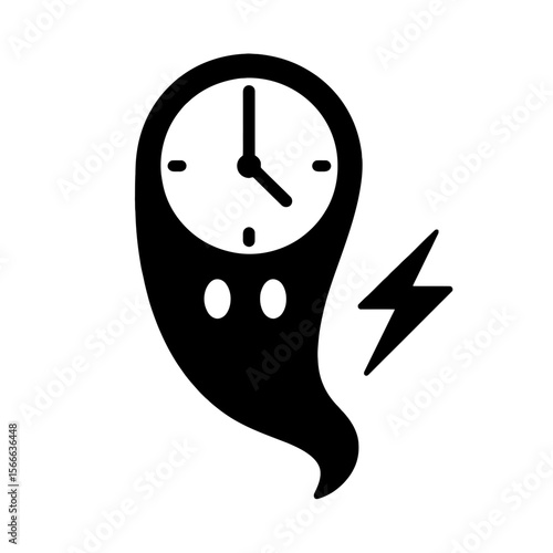 very simple flat and single minimalist Stormy Clock Spirit Silhouettes in black on a white background