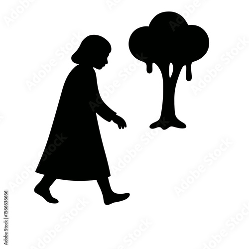 very simple flat and single minimalist Melting Tree Step Silhouettes in black on a white background