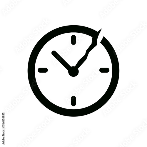 very simple flat and single minimalist Cracked Clock Silhouettes in black on a white background