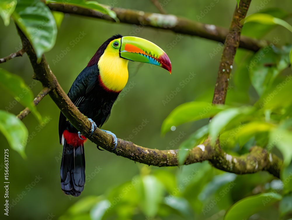 Fototapeta premium Vibrant Keel-billed Toucan Perched on Branch