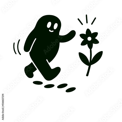 very simple flat and single minimalist Gleaming Flower Spirit Silhouettes in black on a white background