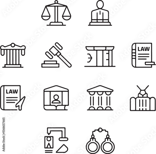 Court and Law Icons | Scales, Judge, Gavel, Handcuffs Vector Set

