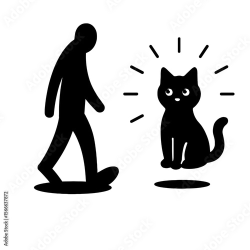 very simple flat and single minimalist Shining Cat Spirit Silhouettes in black on a white background