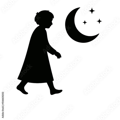 very simple flat and single minimalist Gleaming Moon Step Silhouettes in black on a white background