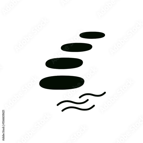 very simple flat and single minimalist Floating Path Step Silhouettes in black on a white background