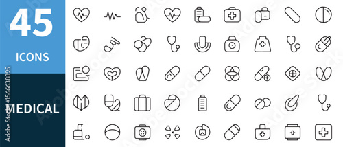 Medical icons heart pulse stethoscope pills first aid kit health healthcare