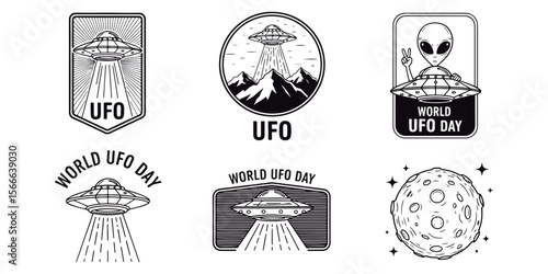 UFO and World UFO Day Vector Emblems.
