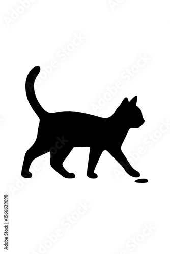 very simple flat and single minimalist Lonely Cat Step Silhouettes in black on a white background
