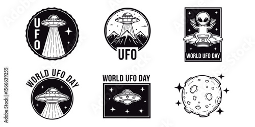 UFO and World UFO Day Vector Emblems.
