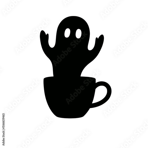 very simple flat and single minimalist Curious Cup Spirit Silhouettes in black on a white background