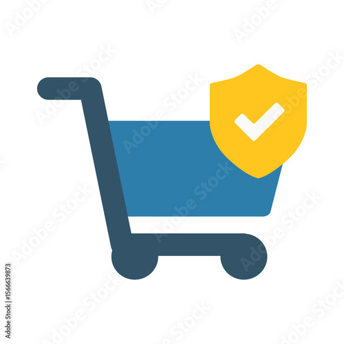 Secure shopping cart graphic displaying security and protection, a modern symbol ideal for e-commerce and online retail sites.
