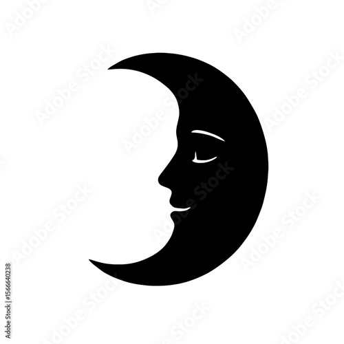 very simple flat and single minimalist Whispering Moon Silhouettes in black on a white background
